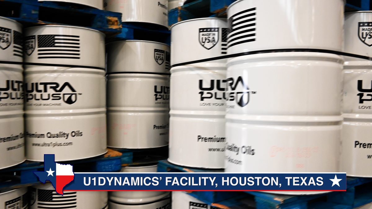 Industrial fluid drums at U1Dynamics manufacturing facility