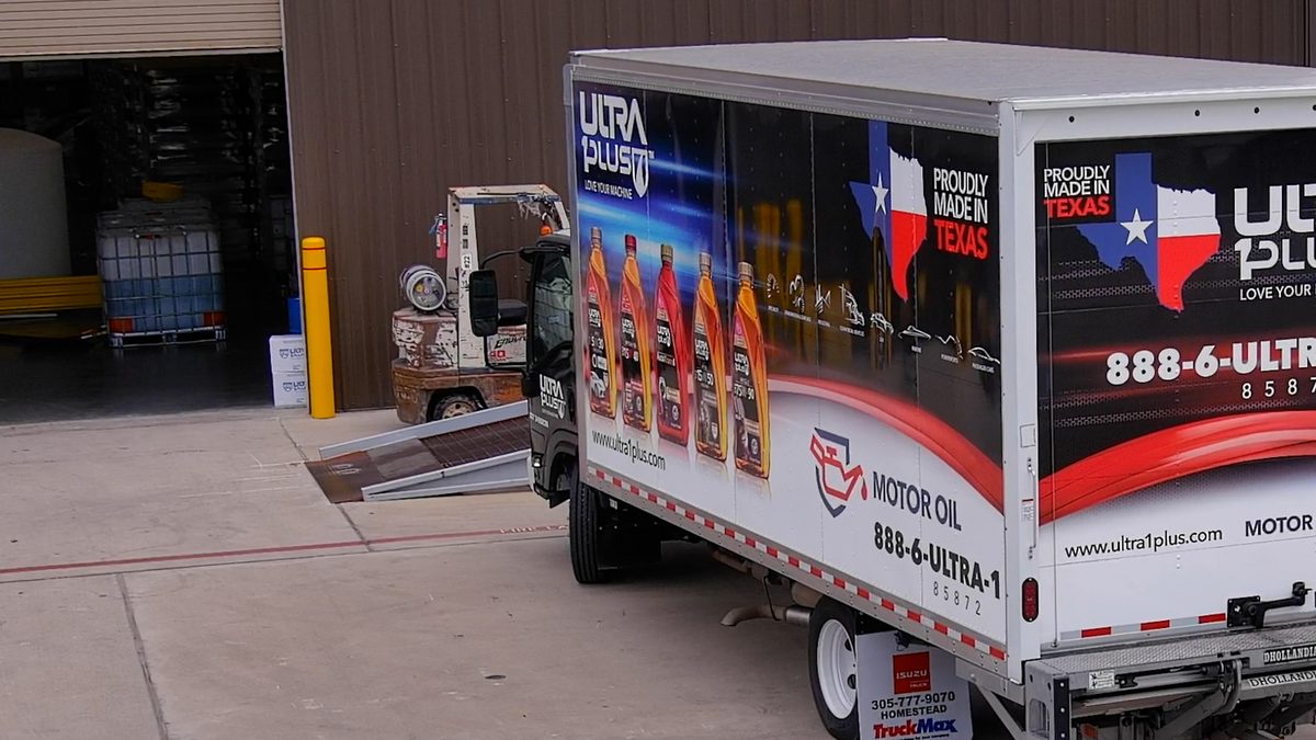 Truck loading dock at U1Dynamics facility for lubricant distribution